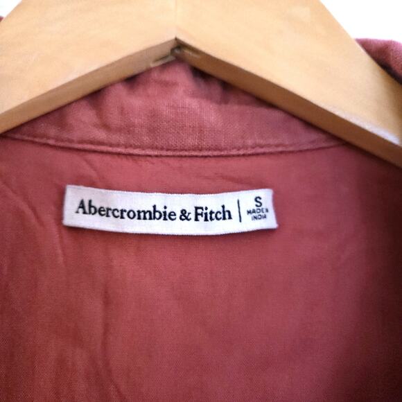 Abercrombie & Fitch S Linen Blend Tie-Front Cropped Vest Top Terracotta Pink - Picture 3 of 7